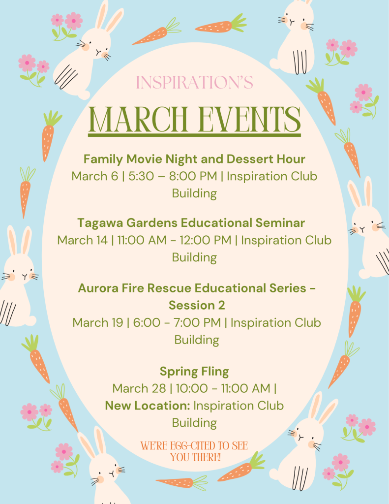 Marche events flyer with dates and bunnies and carrots