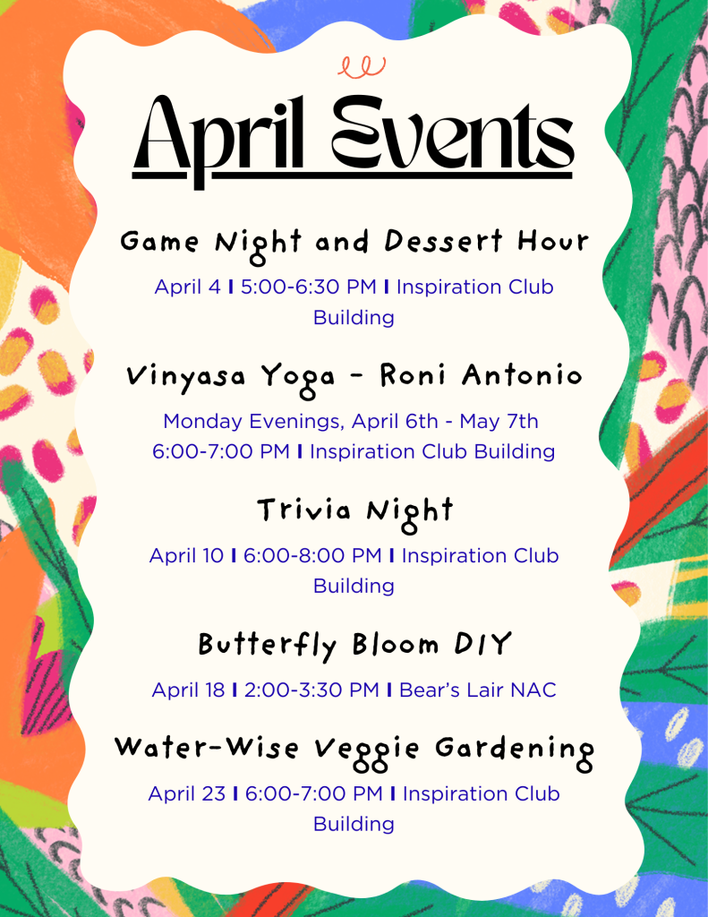 April events promo flyer with artistic border of modern art